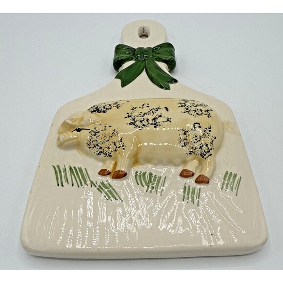 Country Kitchen Pig W/Bow Wall Hanging Trivet Decor Ceramic Painted 9.5” - Picture 4 of 12